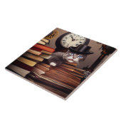 Steampunk-kat met boeken Keramische Tegel Tegeltje (Zijkant)