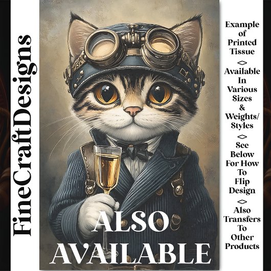 Steampunk kat met champagne AG8O decoupage Tissuepapier