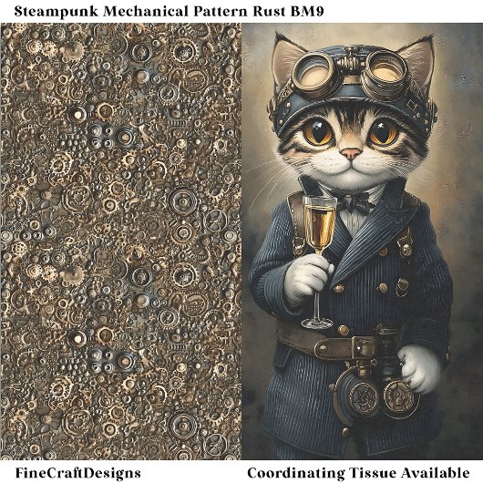 Steampunk kat met champagne AG8O decoupage Tissuepapier