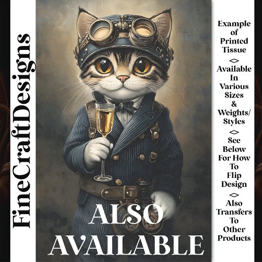 Steampunk kat met champagne AG8Z decoupage Tissuepapier