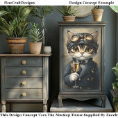 Steampunk kat met champagne AG8Z decoupage Tissuepapier