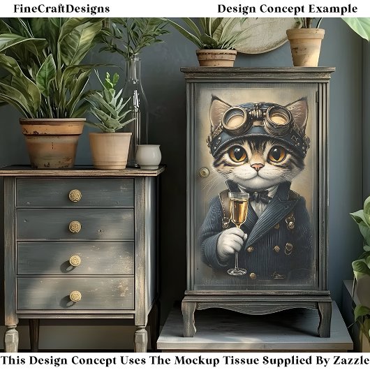 Steampunk kat met champagne AG8Z decoupage Tissuepapier
