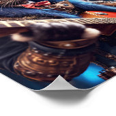 Steampunk kat met hoge hoed en bril, gitarist poster (Hoek)