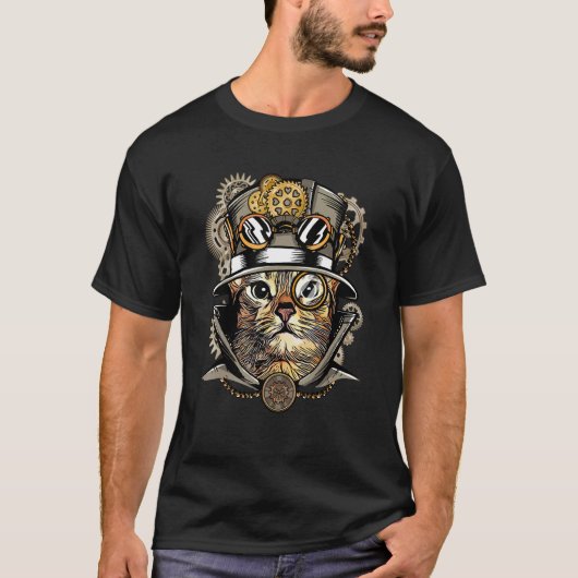 Steampunk kat Middeleeuwse Victoriaanse gotische S T-shirt (Voorkant)