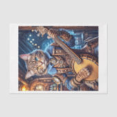 Steampunk kat speelt banjo in blauwe pub - tissuepapier (Voorkant)