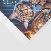 Steampunk kat spelen banjo in blauwe pub - tissuepapier (Detail)