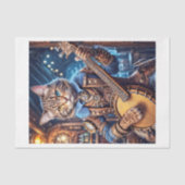 Steampunk kat spelen banjo in blauwe pub - tissuepapier (Voorkant)