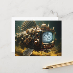 Steampunk Kat Vis Briefkaart