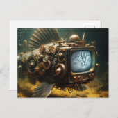Steampunk Kat Vis Briefkaart (Voorkant / Achterkant)