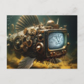 Steampunk Kat Vis Briefkaart (Voorkant)