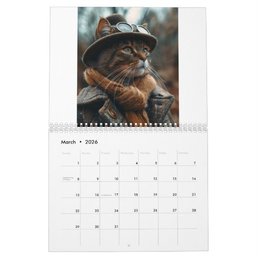 Steampunk katten en honden AI Kalender (Mar 2026)