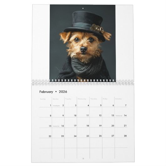 Steampunk katten en honden AI Kalender (Feb 2026)