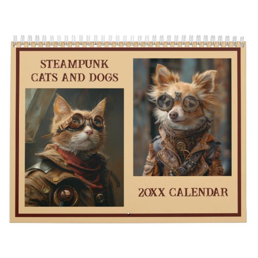 Steampunk katten en honden AI Kalender (Hoes)