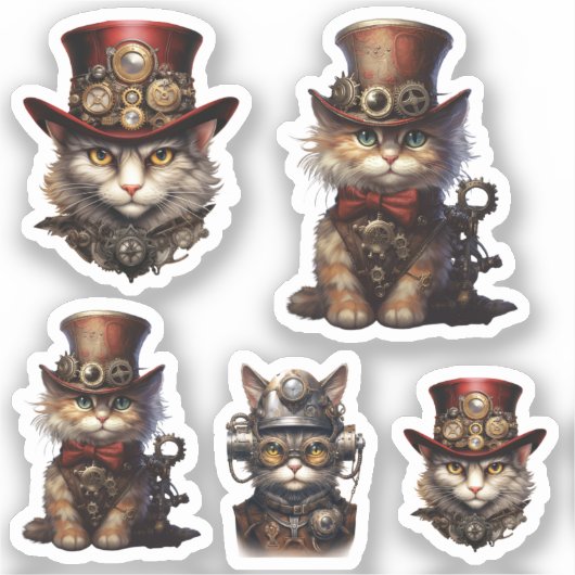 Steampunk Katten Sticker (Voorkant)