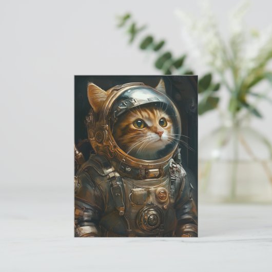 Steampunk-kattenastronaut Feestdagenkaart (Staand voorkant)