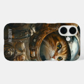 Steampunk-kattenastronaut gepersonaliseerd Case-Mate iPhone case (Achterkant (horizontaal))