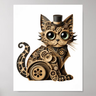 Steampunk kattendieren papier ambachten kunst poster