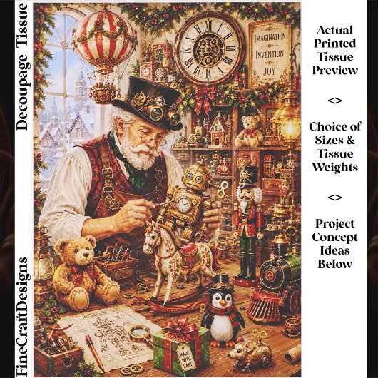 Steampunk Kerst Speelgoed Werkplaats FV4 Decoupage Tissuepapier