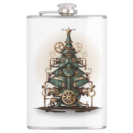 Steampunk Kerstboom Retro Style Heupfles (Voorkant)