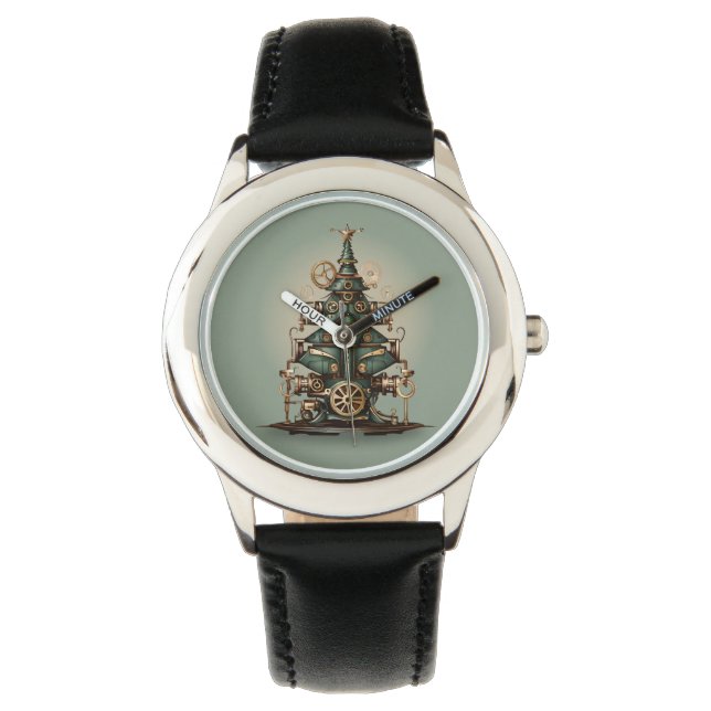 Steampunk Kerstboom  Retro Style Horloge (Voorkant)