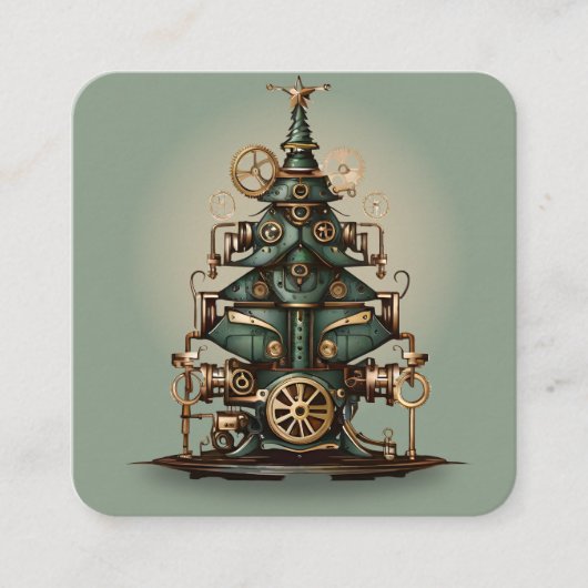 Steampunk Kerstboom Retro Style Informatiekaartje (Voorkant)
