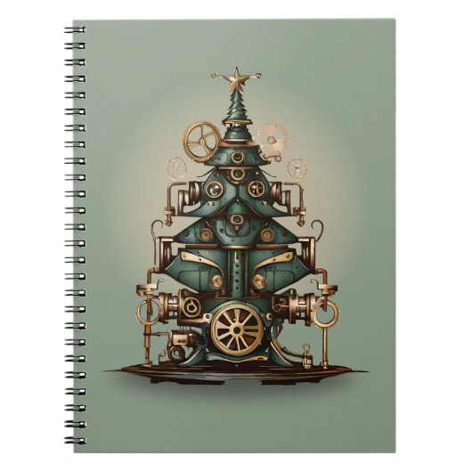 Steampunk Kerstboom  Retro Style Notitieboek (Voorkant)