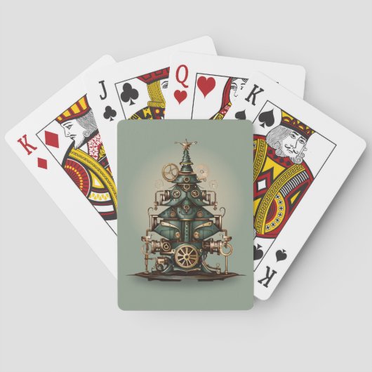 Steampunk Kerstboom Retro Style Pokerkaarten (Achterkant)