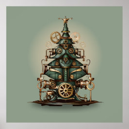 Steampunk Kerstboom Retro Style Poster