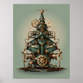 Steampunk Kerstboom  Retro Style Poster (Voorkant)