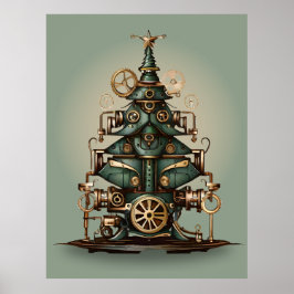 Steampunk Kerstboom Retro Style Poster