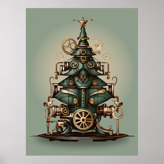 Steampunk Kerstboom  Retro Style Poster (Voorkant)