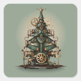 Steampunk Kerstboom Retro Style Vierkante Sticker