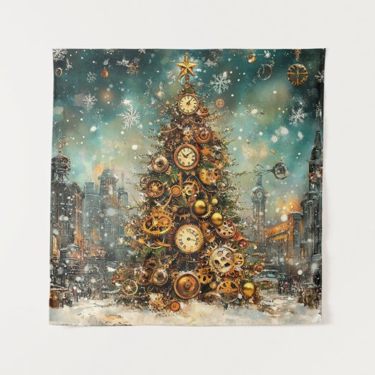 Steampunk Kerstboom Tapestry Wandkleed (Voorkant)