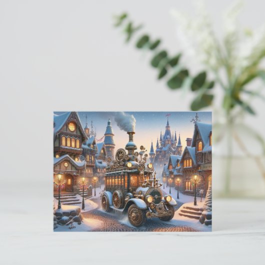 Steampunk Kerstbus Briefkaart (Staand voorkant)