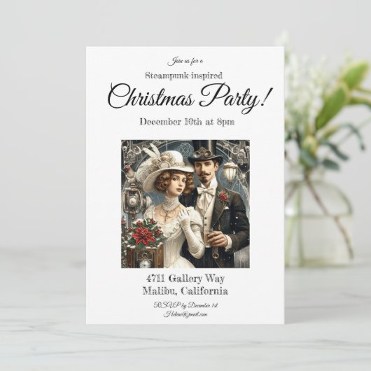Steampunk Kerstfeest uitnodiging (Staand voorkant)