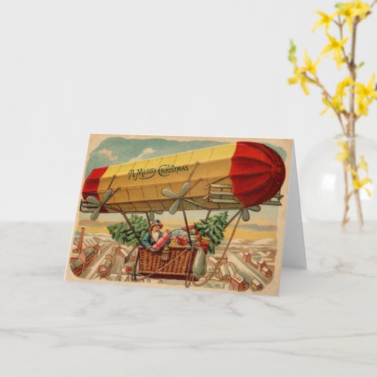 Steampunk Kerstmis Dirigibele I Kaart (Gele Bloem)