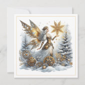Steampunk Kerstmis – Gouden Fee met Sneeuwvlok (Voorkant)