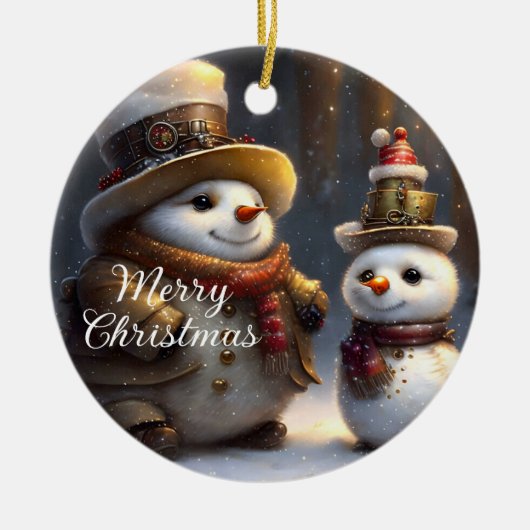 Steampunk Kerstmis Sneeuwmannen Keramisch Ornament (Voorkant)