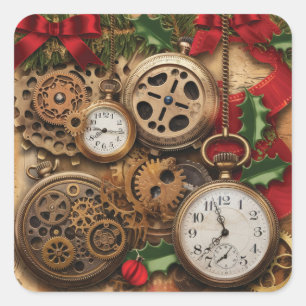 Steampunk Kerststickers Vierkante Sticker