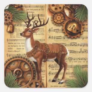 Steampunk Kerststickers Vierkante Sticker