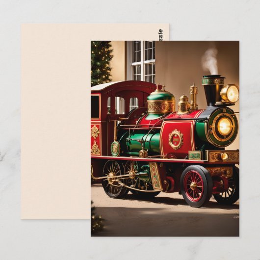 Steampunk Kersttrein briefkaart (Voorkant / Achterkant)