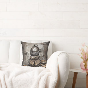 steampunk ketel Spellbooks en klokken Kussen