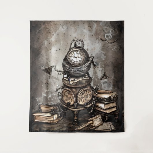 steampunk ketel | Spellbooks en klokken Wandkleed (Voorkant)