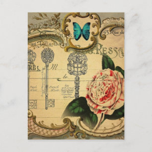 Steampunk Keys Modern  Roze Bloem Camellia Briefkaart