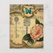 Steampunk Keys Modern  Roze Bloem Camellia Briefkaart (Voorkant)