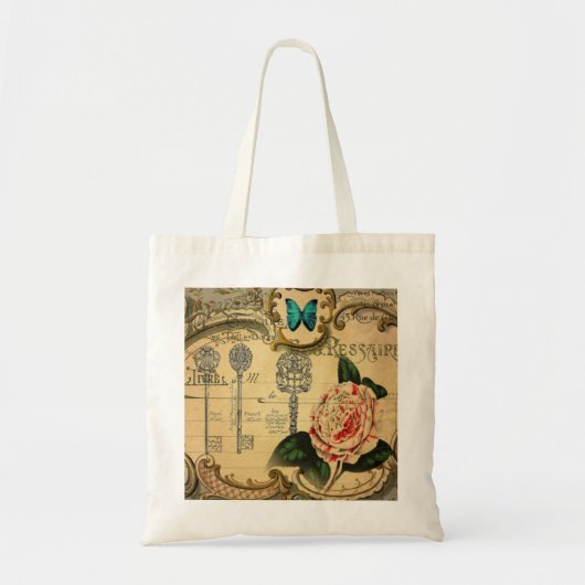 Steampunk Keys Modern Roze Bloem Camellia Tote Bag (Voorkant)