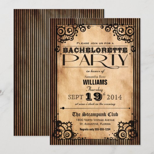 Steampunk  Kijk Bachelorette Party Kaart (Voorkant / Achterkant)