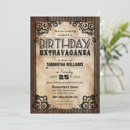 Steampunk Kijk op Birthday Extravaganza Kaart (Staand voorkant)