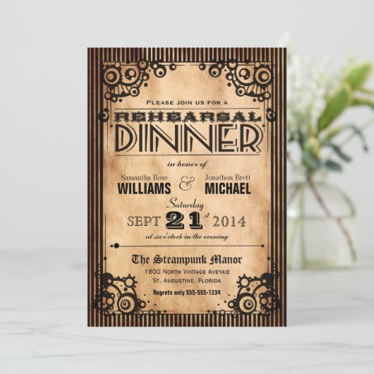 Steampunk  Kijk repetitief Dinner Kaart (Staand voorkant)