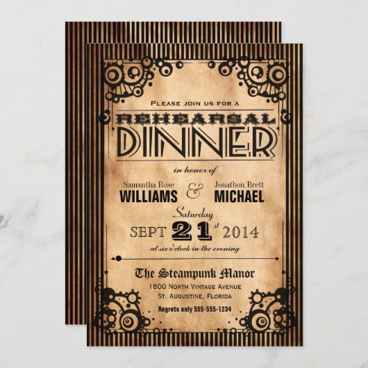 Steampunk  Kijk repetitief Dinner Kaart (Voorkant / Achterkant)